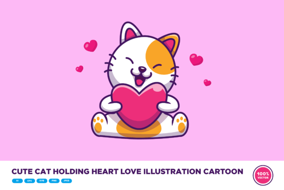 Download Cute Cat Holding Heart Love Illustration - Heart love illustration Collection