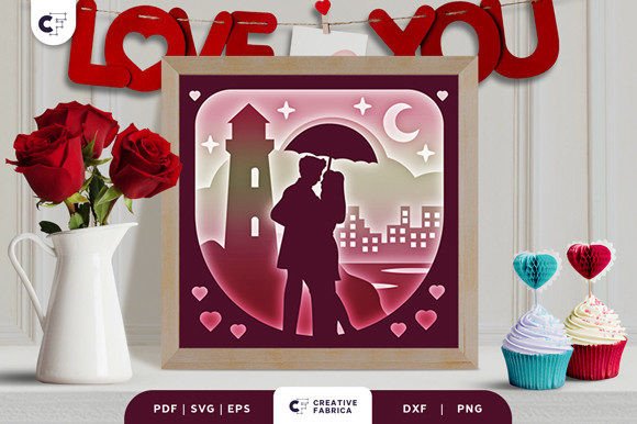 Download Romantic Couple in the City 3D Paper Cut SVG - Premium Bundle