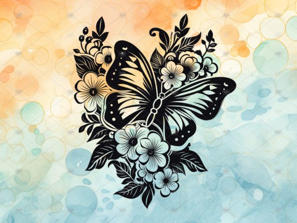 Download Butterfly Flowers Decal Silhouette PNG - Decal Collection