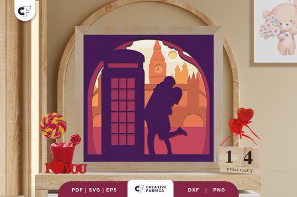 Download Romantic Couple in London 3D Shadow Box SVG - Premium Bundle